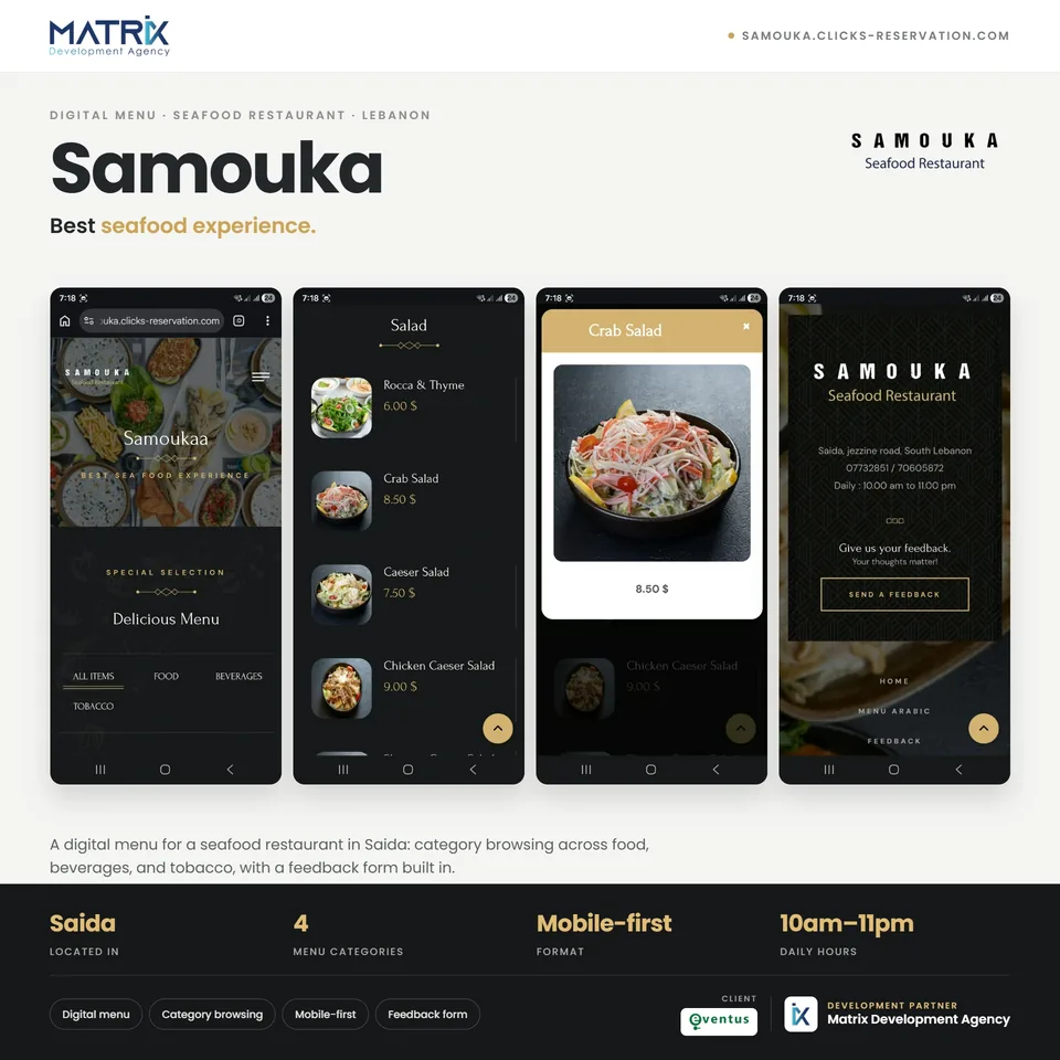 Samoukaa seafood menu